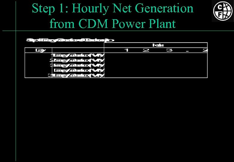 Step 1: Hourly Net Generation from CDM Power Plant 