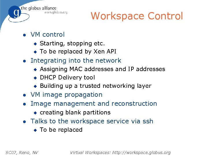 Workspace Control l VM control u u l Integrating into the network u u
