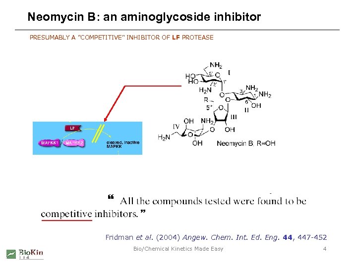 Neomycin B: an aminoglycoside inhibitor PRESUMABLY A "COMPETITIVE" INHIBITOR OF LF PROTEASE Fridman et