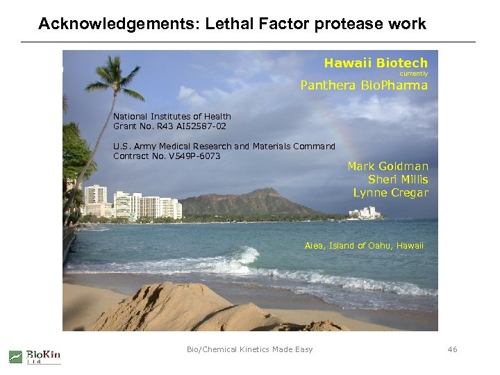 Acknowledgements: Lethal Factor protease work Hawaii Biotech currently Panthera Bio. Pharma National Institutes of