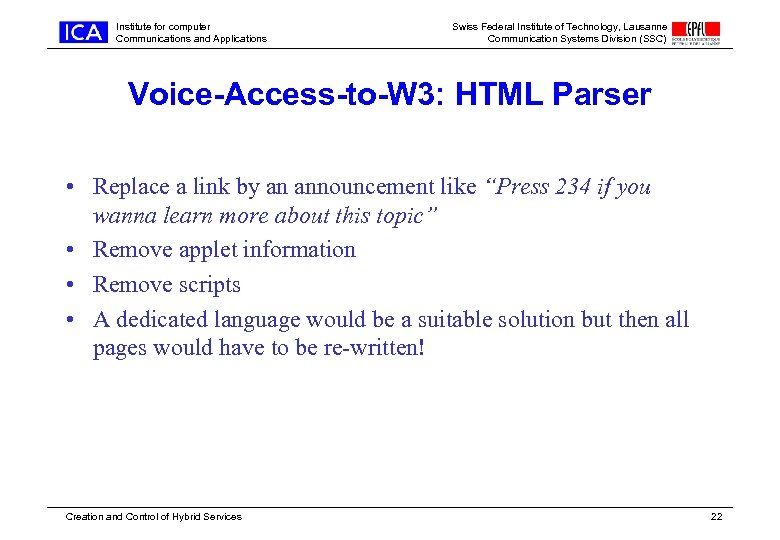 Institute for computer Communications and Applications Swiss Federal Institute of Technology, Lausanne Communication Systems