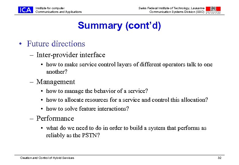 Institute for computer Communications and Applications Swiss Federal Institute of Technology, Lausanne Communication Systems