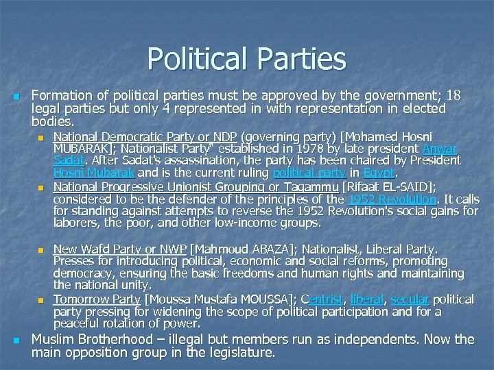 Political Parties n Formation of political parties must be approved by the government; 18