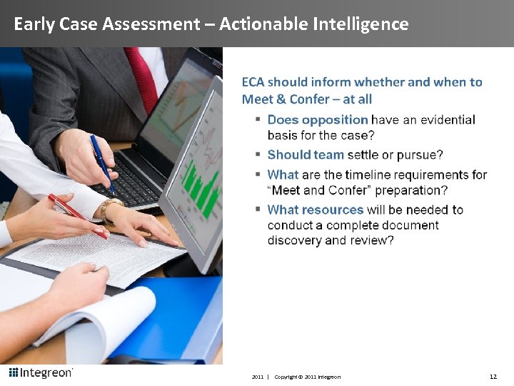 Early Case Assessment – Actionable Intelligence 2011 | Copyright © 2011 Integreon 12 