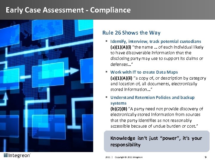 Early Case Assessment - Compliance Rule 26 Shows the Way § Identify, interview, track