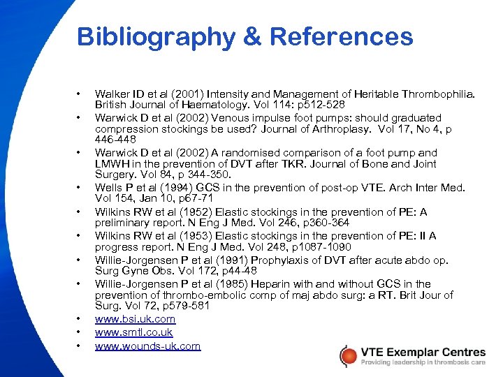 Bibliography & References • • • Walker ID et al (2001) Intensity and Management