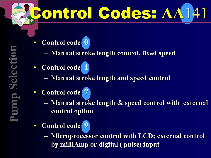 Pump Selection Control Codes: AA 141 • Control code 0 – Manual stroke length