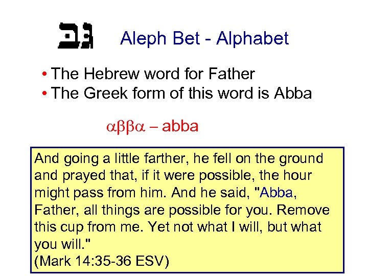 Aleph Bet - Alphabet • The Hebrew word for Father • The Greek form