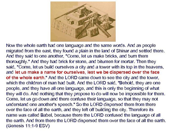 Now the whole earth had one language and the same words. And as people