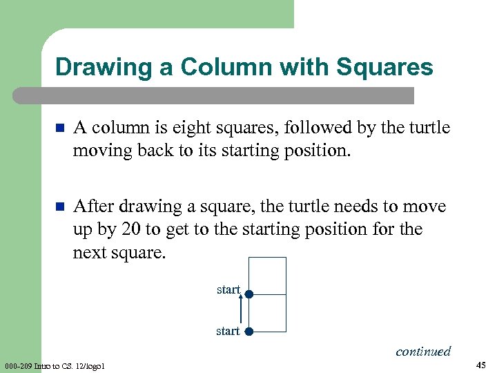 Drawing a Column with Squares n A column is eight squares, followed by the