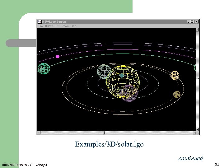 Examples/3 D/solar. lgo continued 000 -209 Intro to CS. 12/logo 1 51 