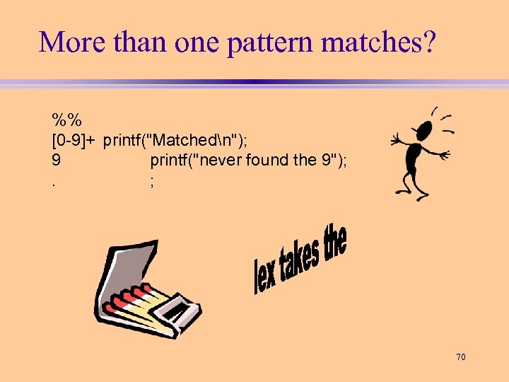 More than one pattern matches? %% [0 -9]+ printf(