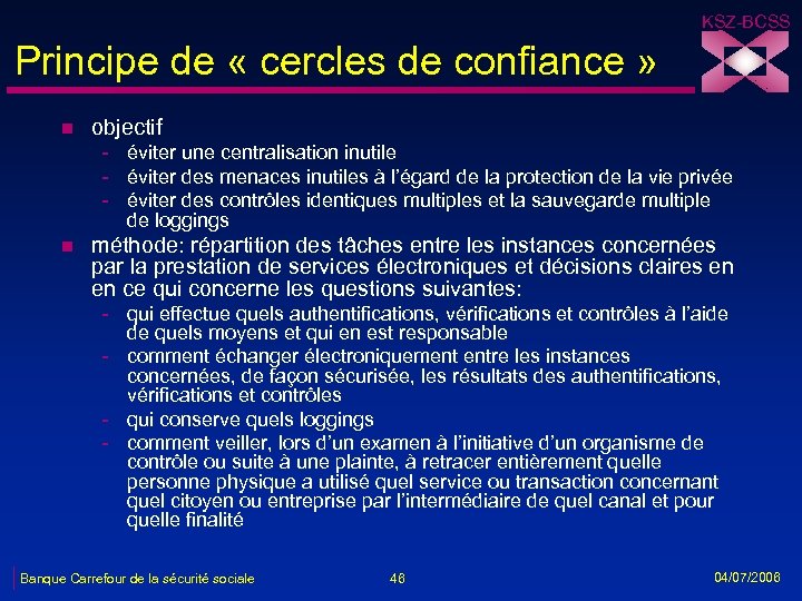 KSZ-BCSS Principe de « cercles de confiance » n objectif - éviter une centralisation