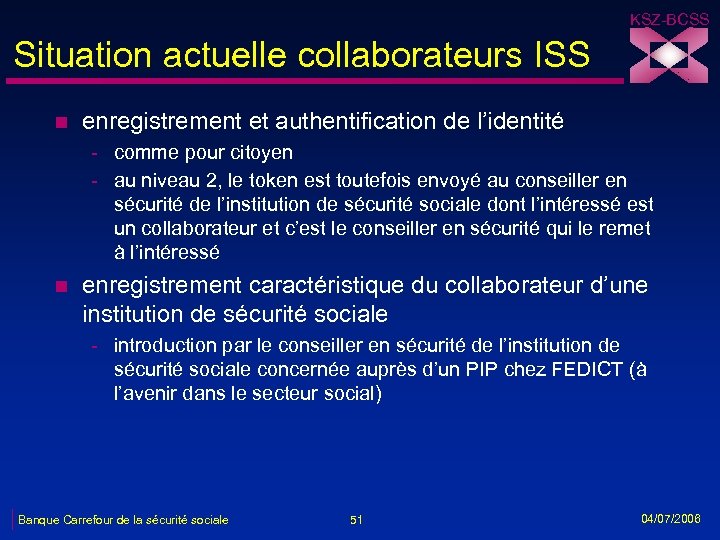 KSZ-BCSS Situation actuelle collaborateurs ISS n enregistrement et authentification de l’identité - comme pour