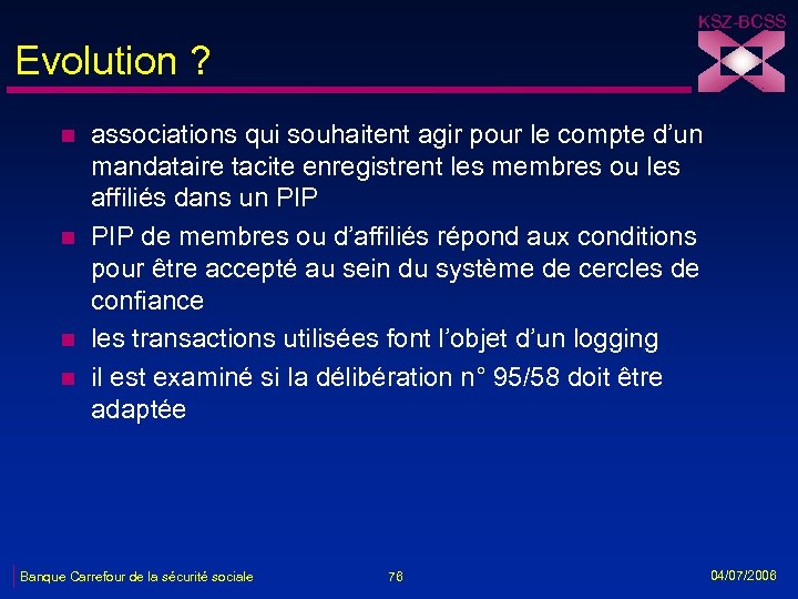 KSZ-BCSS Evolution ? n n associations qui souhaitent agir pour le compte d’un mandataire