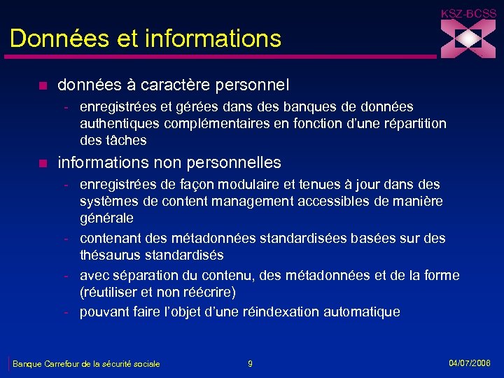 KSZ-BCSS Données et informations n données à caractère personnel - enregistrées et gérées dans