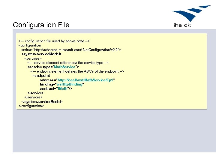 Configuration File <!-- configuration file used by above code --> <configuration xmlns="http: //schemas. microsoft.