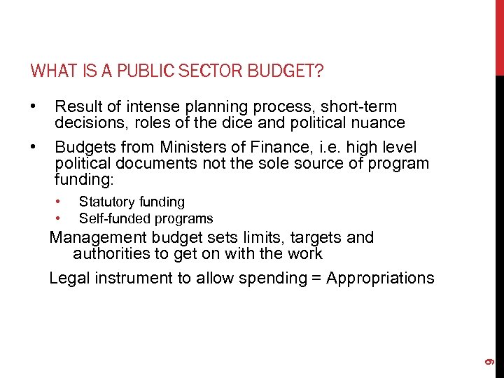 WHAT IS A PUBLIC SECTOR BUDGET? • Result of intense planning process, short-term decisions,