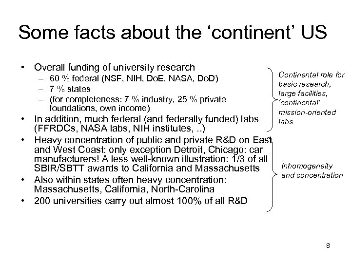 Some facts about the ‘continent’ US • Overall funding of university research – 60