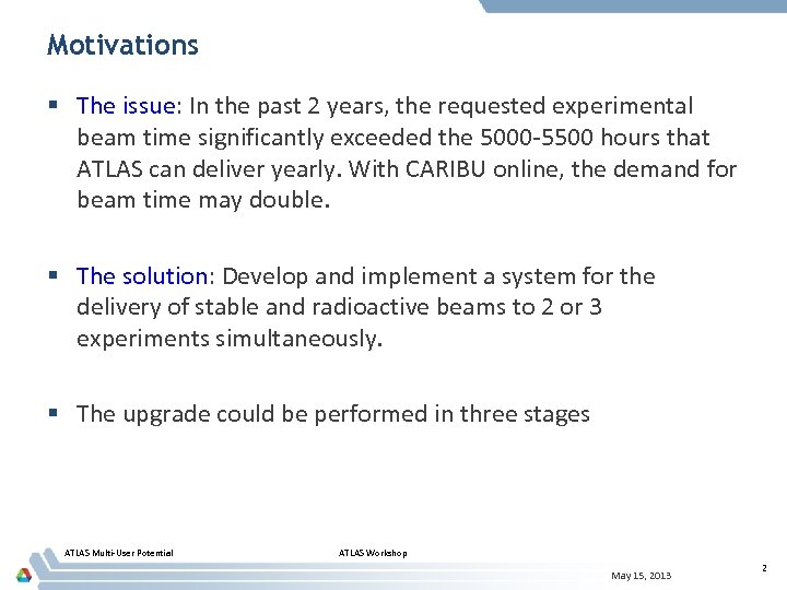 Motivations § The issue: In the past 2 years, the requested experimental beam time
