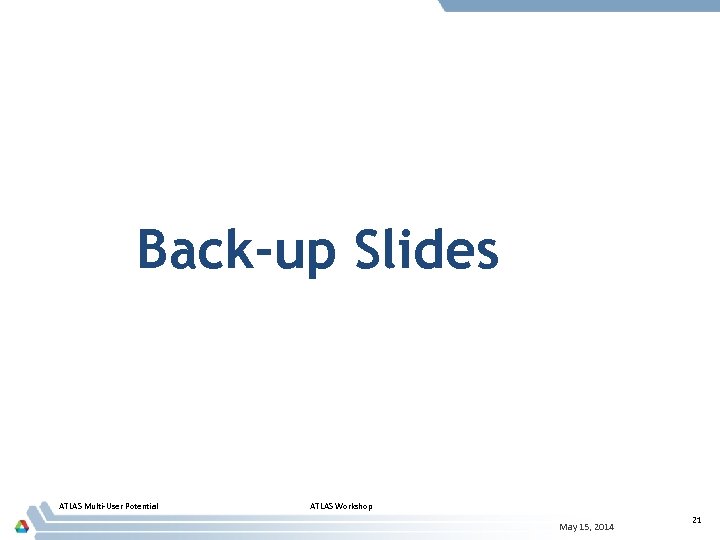 Back-up Slides ATLAS Multi-User Potential ATLAS Workshop May 15, 2014 21 