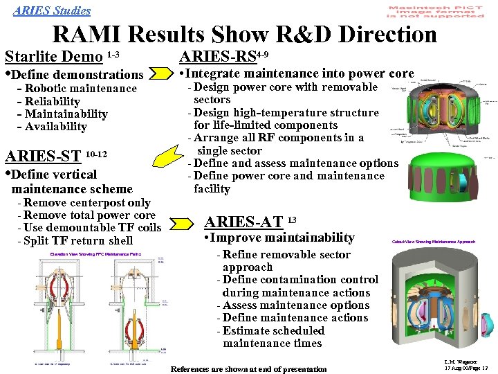 ARIES Studies RAMI Results Show R&D Direction Starlite Demo 1 -3 • Define demonstrations