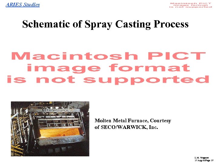 ARIES Studies Schematic of Spray Casting Process Molten Metal Furnace, Courtesy of SECO/WARWICK, Inc.