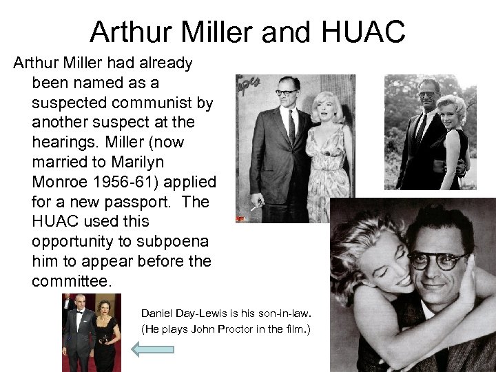 Arthur Miller and HUAC Arthur Miller had already been named as a suspected communist