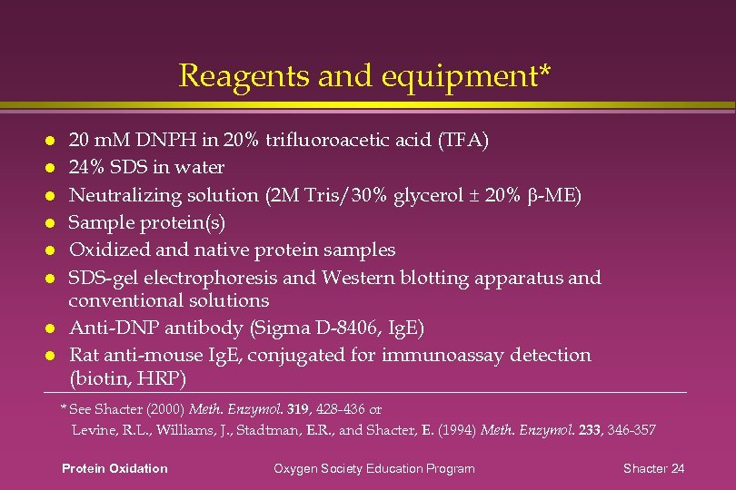 Reagents and equipment* 20 m. M DNPH in 20% trifluoroacetic acid (TFA) 24% SDS