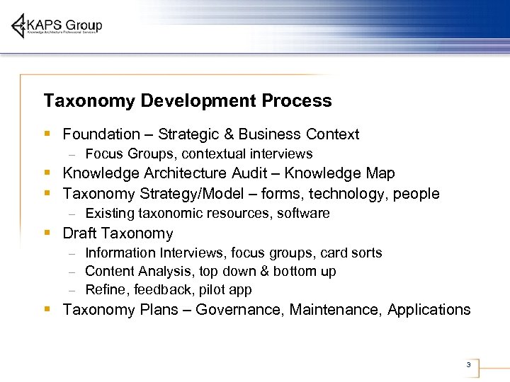 Taxonomy Development Process § Foundation – Strategic & Business Context – Focus Groups, contextual