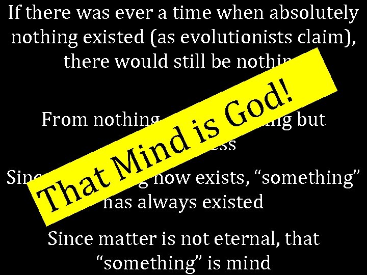 If there was ever a time when absolutely nothing existed (as evolutionists claim), there