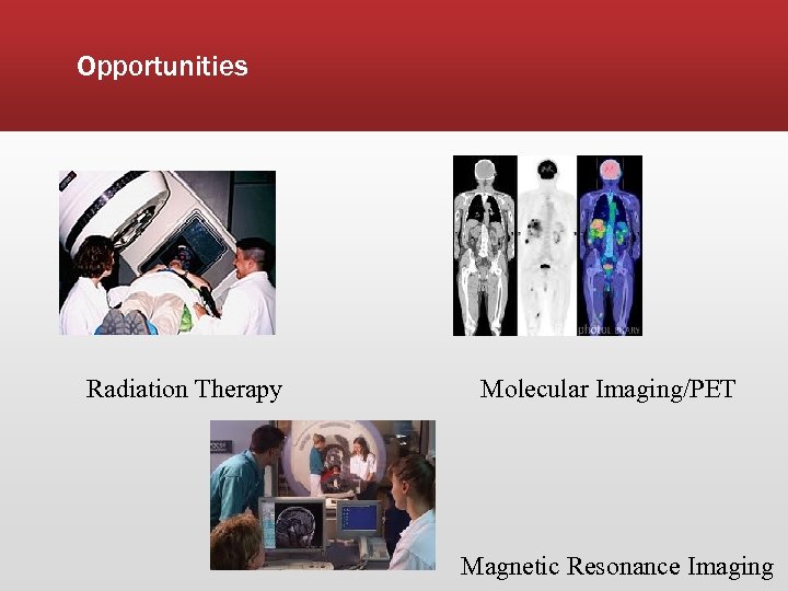 Opportunities Radiation Therapy Molecular Imaging/PET Magnetic Resonance Imaging 