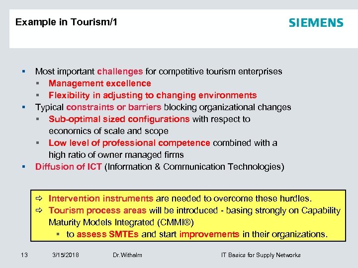 Example in Tourism/1 § § § Most important challenges for competitive tourism enterprises §
