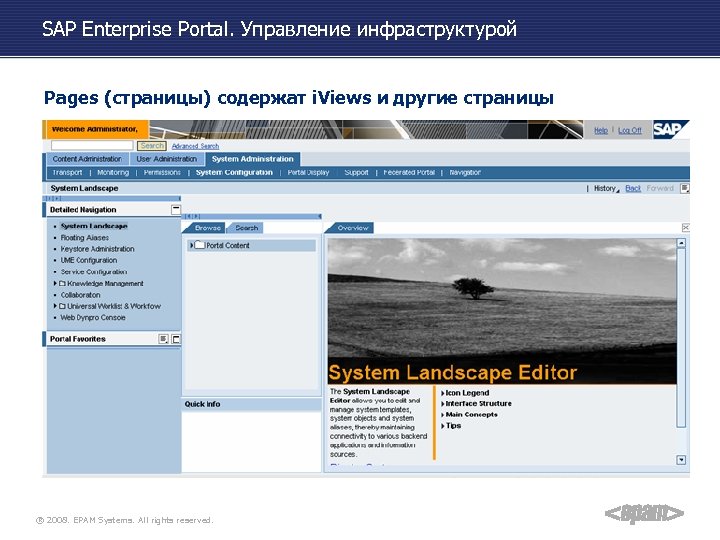 SAP Enterprise Portal. Управление инфраструктурой Pages (страницы) содержат i. Views и другие страницы ®