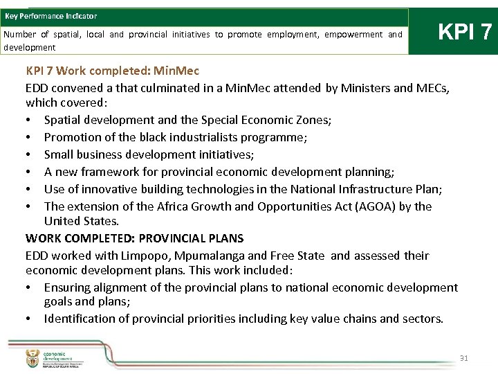 Key Performance Indicator Number of spatial, local and provincial initiatives to promote employment, empowerment