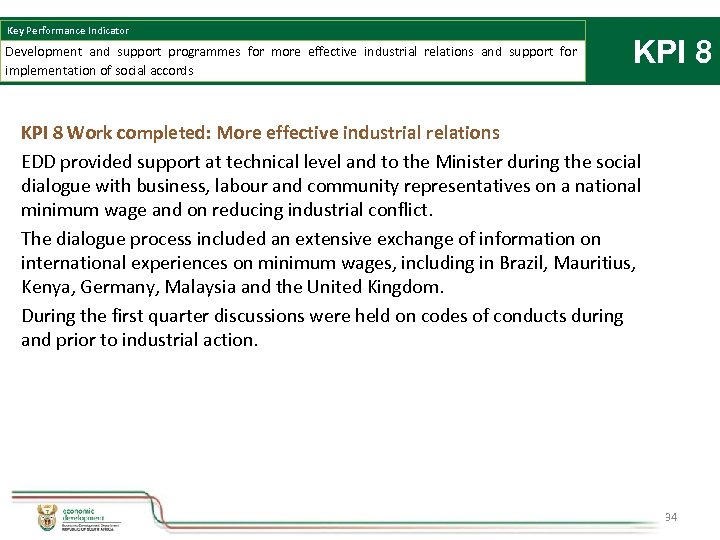 Key Performance Indicator Development and support programmes for more effective industrial relations and support