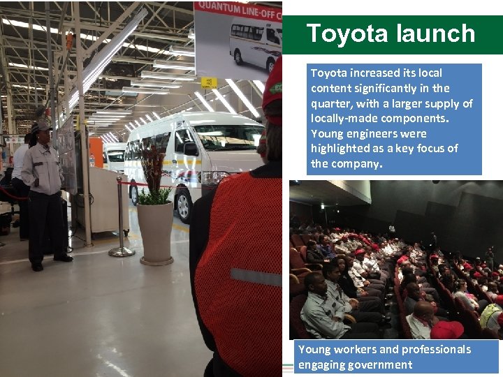 Toyota launch Toyota increased its local content significantly in the quarter, with a larger