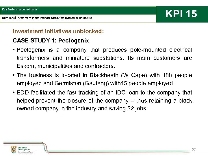 Key Performance Indicator Number of investment initiatives facilitated, fast tracked or unblocked KPI 15