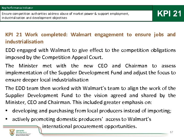Key Performance Indicator Ensure competition authorities address abuse of market power & support employment,