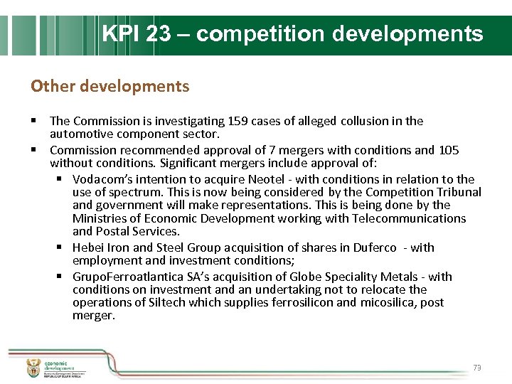 KPI 23 – competition developments Other developments § The Commission is investigating 159 cases