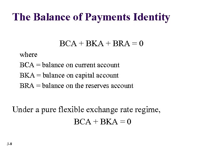 The Balance of Payments Identity BCA + BKA + BRA = 0 where BCA