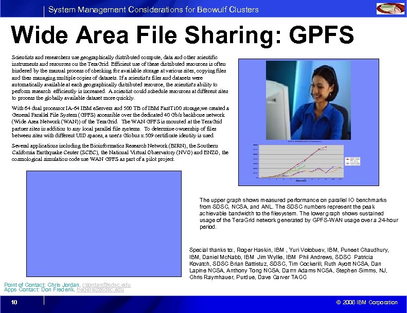 System Management Considerations for Beowulf Clusters Wide Area File Sharing: GPFS Scientists and researchers