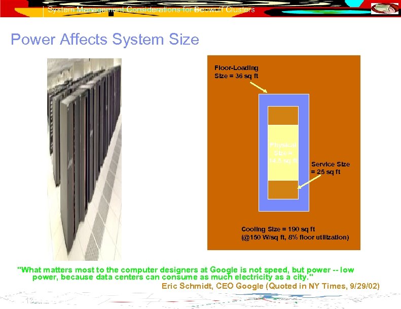System Management Considerations for Beowulf Clusters Power Affects System Size Floor-Loading Size = 36