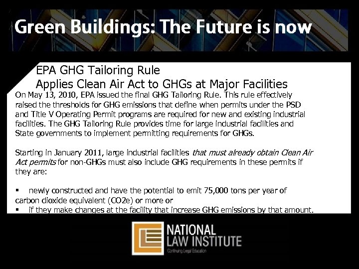 EPA GHG Tailoring Rule Applies Clean Air Act to GHGs at Major Facilities On