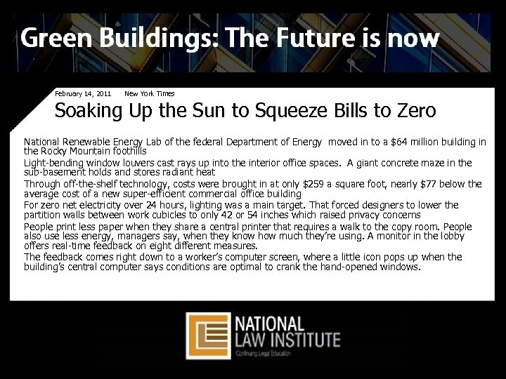 February 14, 2011 New York Times Soaking Up the Sun to Squeeze Bills to