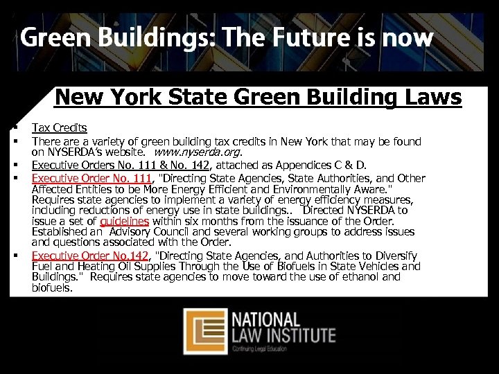 New York State Green Building Laws § § § Tax Credits There a variety