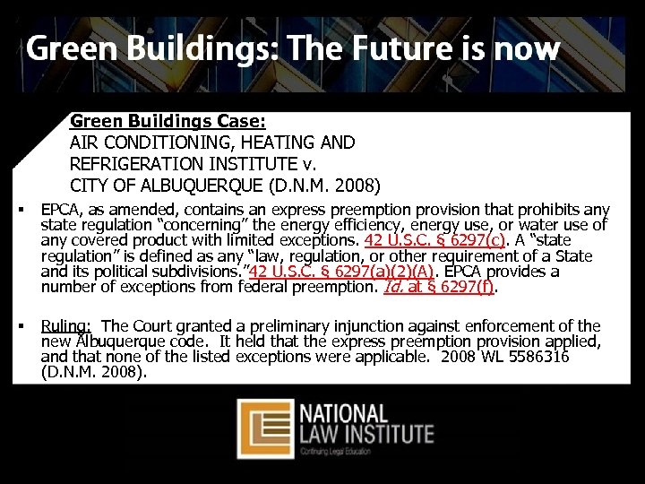 Green Buildings Case: AIR CONDITIONING, HEATING AND REFRIGERATION INSTITUTE v. CITY OF ALBUQUERQUE (D.