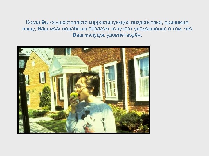 Когда Вы осуществляете корректирующее воздействие, принимая пищу, Ваш мозг подобным образом получает уведомление о