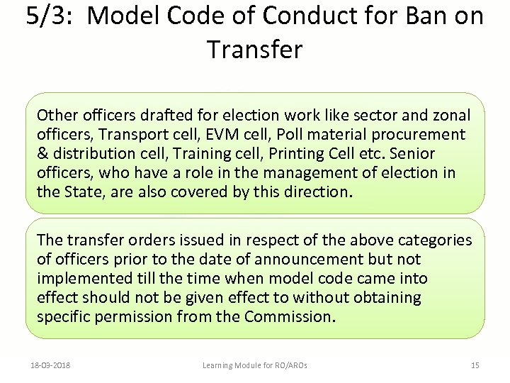 5/3: Model Code of Conduct for Ban on Transfer Other officers drafted for election