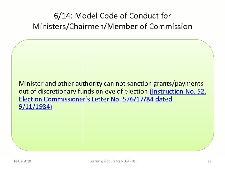 6/14: Model Code of Conduct for Ministers/Chairmen/Member of Commission Minister and other authority can